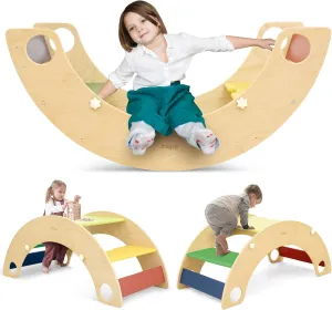 4-in-1 Climbing Arch Rocker for Toddler, Adjustable Wooden Climbing Toy Indoor, Convertible Montessori Kids Table