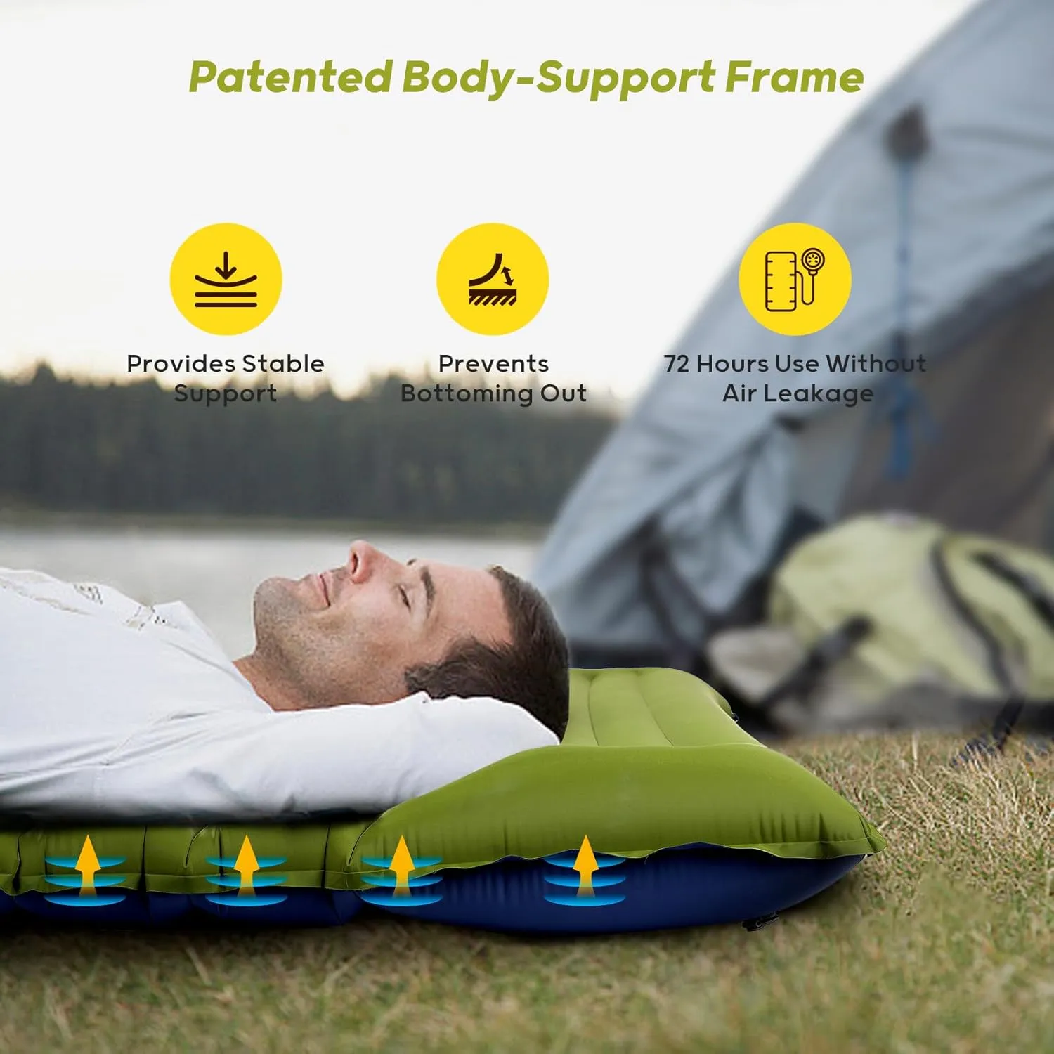 4 Inch Thick Double Sleeping Pad for Camping, with Foot Pump and Pillow, Lightweight Camping Mattress 2 Person for Outdoors, Backpacking, Hiking