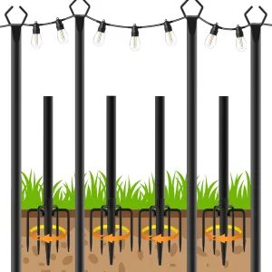 4 Pack String Light Poles, Outdoor String Light Pole 10ft Forked Metal Light Pole with Adjustable Outdoor Light Stand, Deck, Backyard, Garden, Wedding, Rustproof and Sturdy with Hooks
