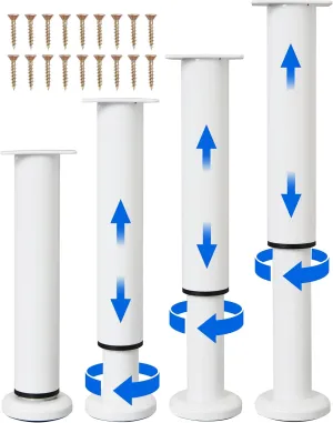 4 PCS Adjustable Height Bed Support Legs [with 18PCS Screws] for Bed Frame/Bed Center Slat, Heavy Duty Furniture Replacement Legs 7.08-12.2 inch for Sofa/Cabinet/Couch/Dresser/Table (White)