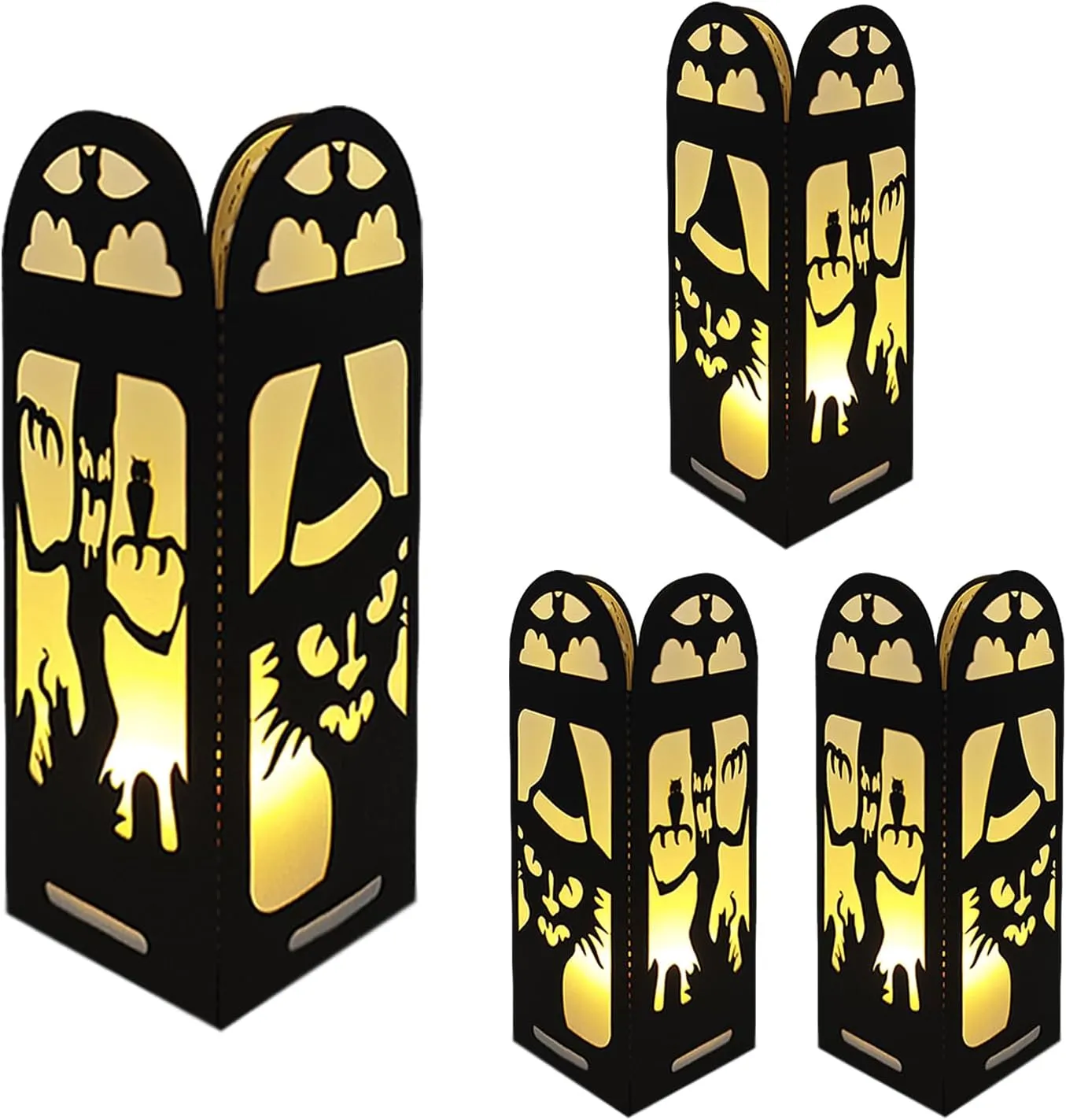 4 Pcs Cat Dryad Halloween Light Up Centerpieces - Horror Character Lantern Boxes with LED Light for Creepy Scary Terror Halloween Table Centerpieces Party Supplies - Black 8x3 Inch