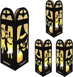 4 Pcs Cat Dryad Halloween Light Up Centerpieces - Horror Character Lantern Boxes with LED Light for Creepy Scary Terror Halloween Table Centerpieces Party Supplies - Black 8x3 Inch