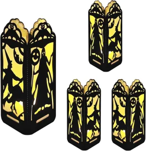 4 Pcs Witch Sacrifice Halloween Light Up Centerpieces - Horror Character Lantern Boxes with LED Light for Creepy Scary Terror Halloween Table Centerpieces Party Supplies - Black 8x3 Inch