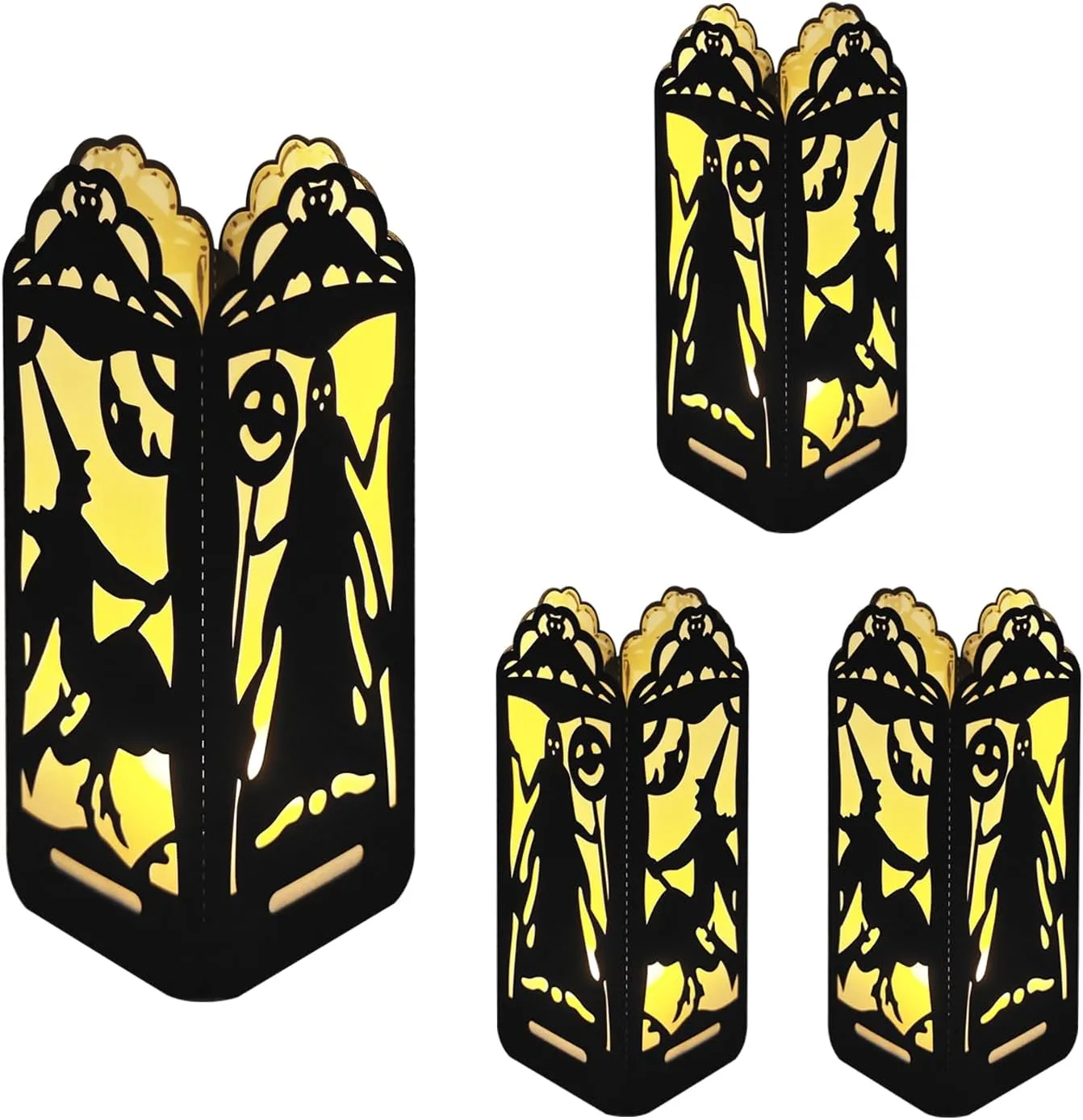 4 Pcs Witch Sacrifice Halloween Light Up Centerpieces - Horror Character Lantern Boxes with LED Light for Creepy Scary Terror Halloween Table Centerpieces Party Supplies - Black 8x3 Inch