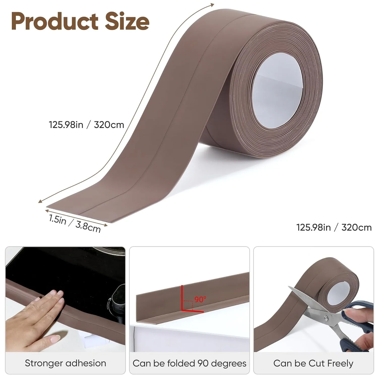 4 Rolls Brown Flex Caulk Tape Waterproof Self Adhesive Strong Viscous - Toilet Bathtub Sealing Caulk Strip - Peel and Stick Caulking Tape Bathroom Shower Floor Tile Corner Trim