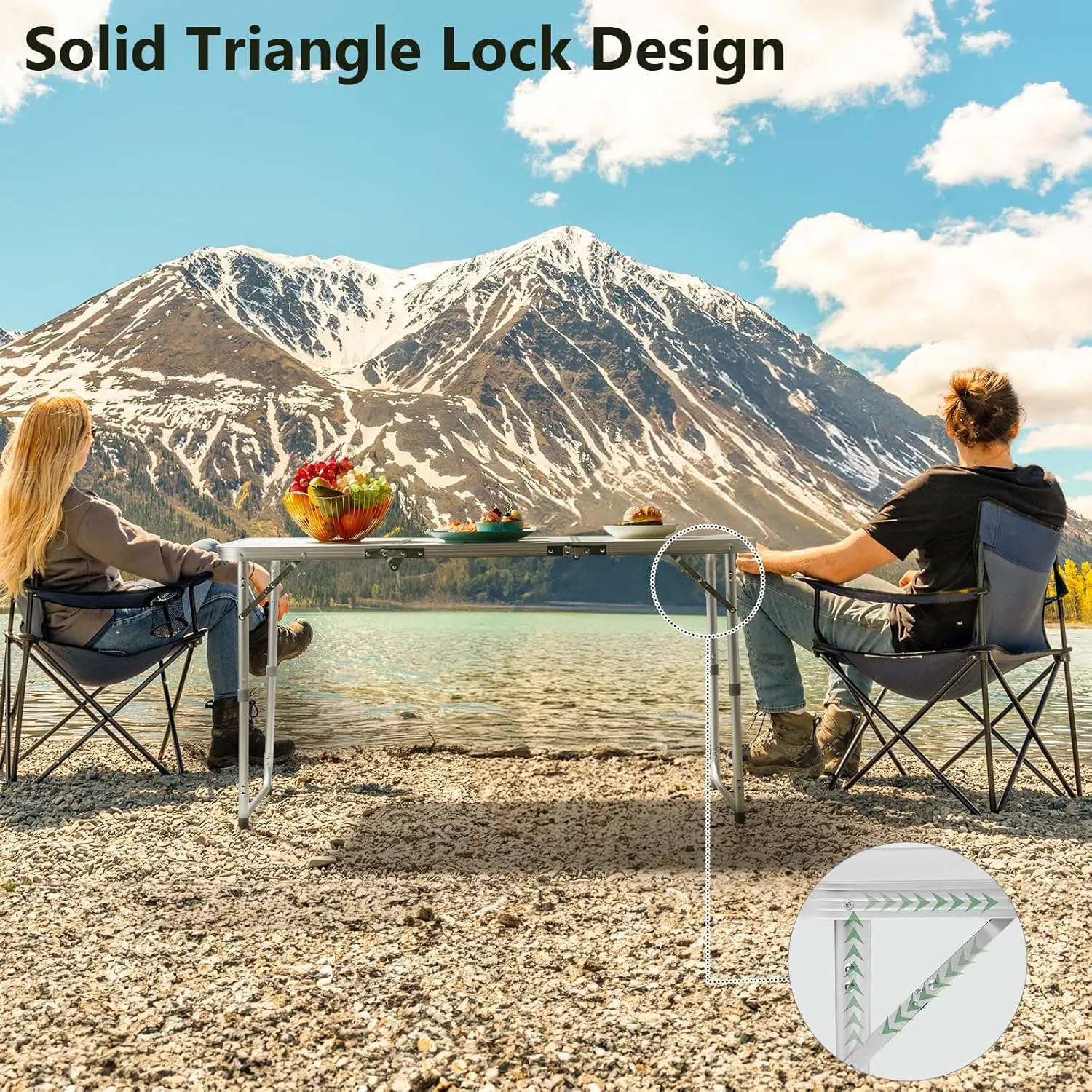 4.0 Ft Folding Portable Camping Table, Adjustable Height, Outdoor Waterproof Aluminum Lightweight Suitcase Table for Picnic, BBQ, Beach, Dining
