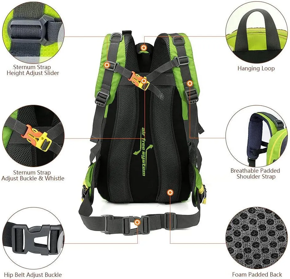 40L Waterproof Climbing Rucksack Travel Hiking Backpack Laptop Daypack Trekking Backpack Outdoor Men Women Sport Bag-Black Yellow