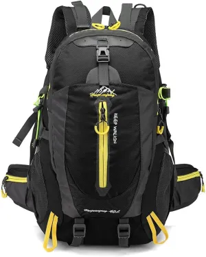 40L Waterproof Climbing Rucksack Travel Hiking Backpack Laptop Daypack Trekking Backpack Outdoor Men Women Sport Bag-Black Yellow