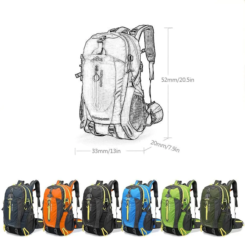 40L Waterproof Climbing Rucksack Travel Hiking Backpack Laptop Daypack Trekking Backpack Outdoor Men Women Sport Bag-Black Yellow