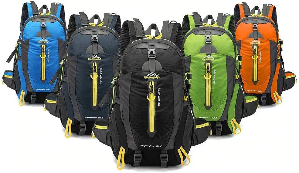 40L Waterproof Climbing Rucksack Travel Hiking Backpack Laptop Daypack Trekking Backpack Outdoor Men Women Sport Bag-Black Yellow