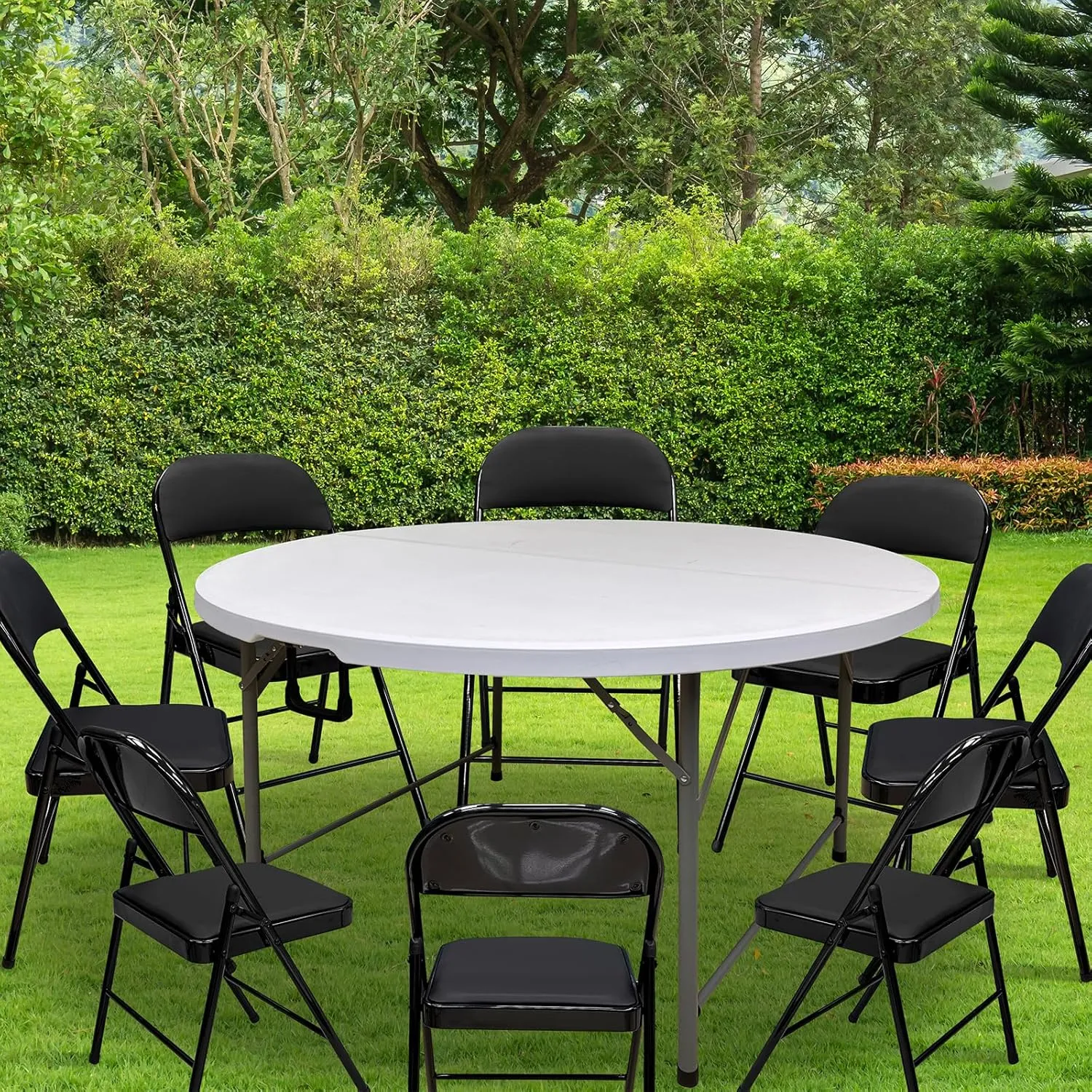 4.5FT Round Table, Round Folding Table 54 inches, Bifold Round Table, Plastic Dining Table, Event Commercial Table for Wedding, Party, Garden, Patio