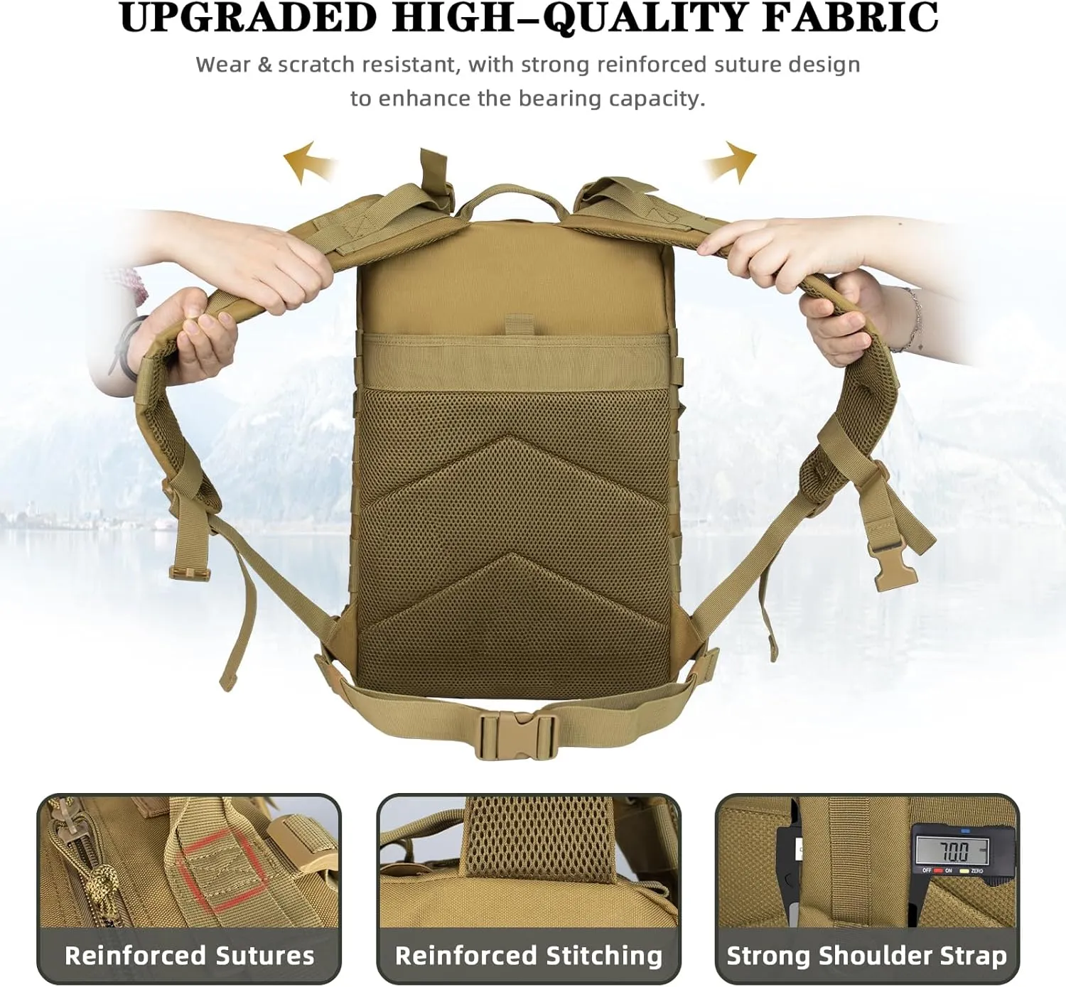 45L Military Tactical Backpack For Men Highland Assault Large Army Pack 3 Day Molle Bug Out Bag With Water Cup Bag Outdoor Camping Hiking Daypack khaki Rucksack