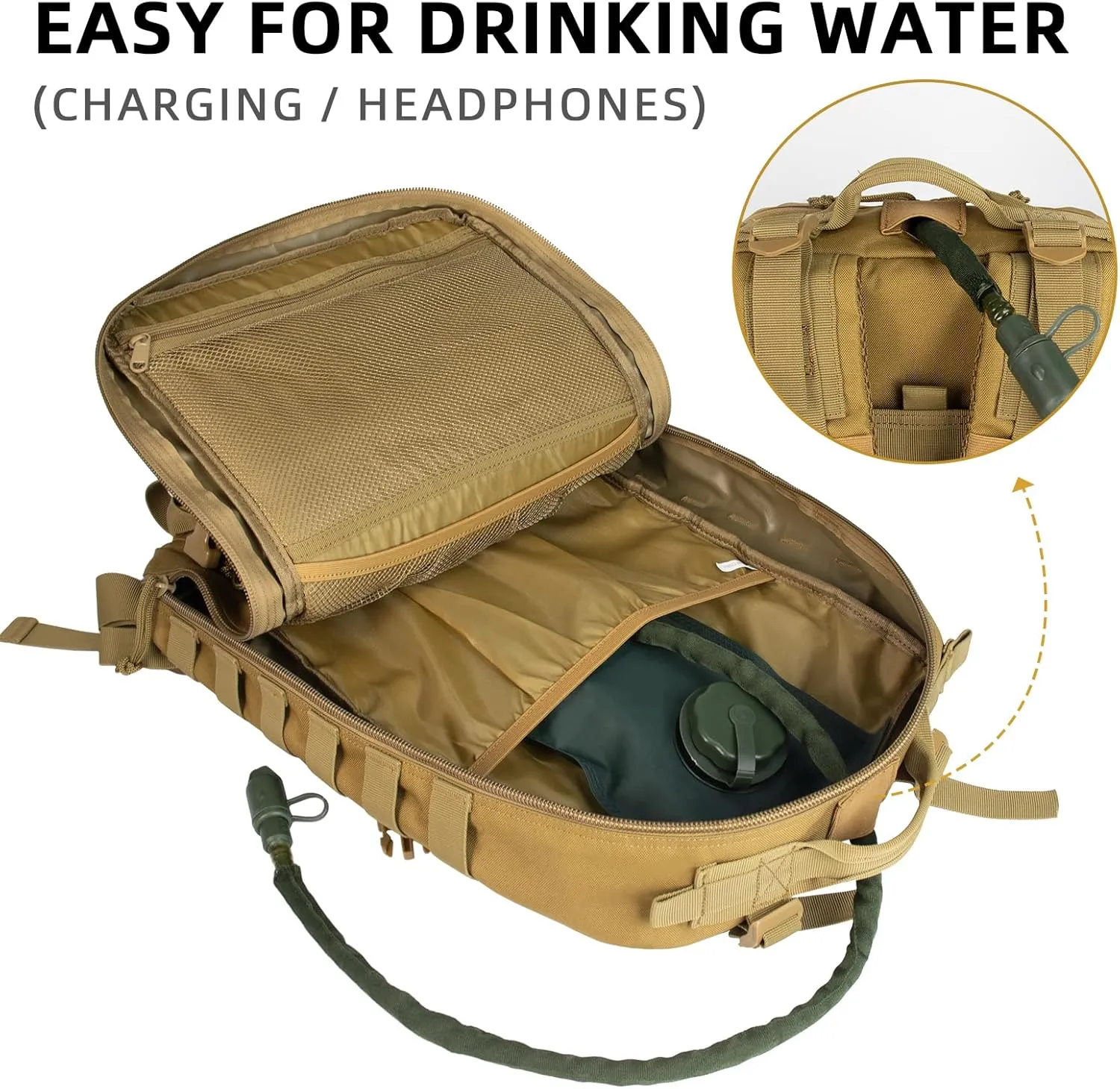 45L Military Tactical Backpack For Men Highland Assault Large Army Pack 3 Day Molle Bug Out Bag With Water Cup Bag Outdoor Camping Hiking Daypack khaki Rucksack