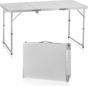 4FT Lightweight Folding Camping Table, Adjustable Height Aluminum Portable Picnic Table for Outdoor, Beach, Travel, Party - Compact & Sturdy Design