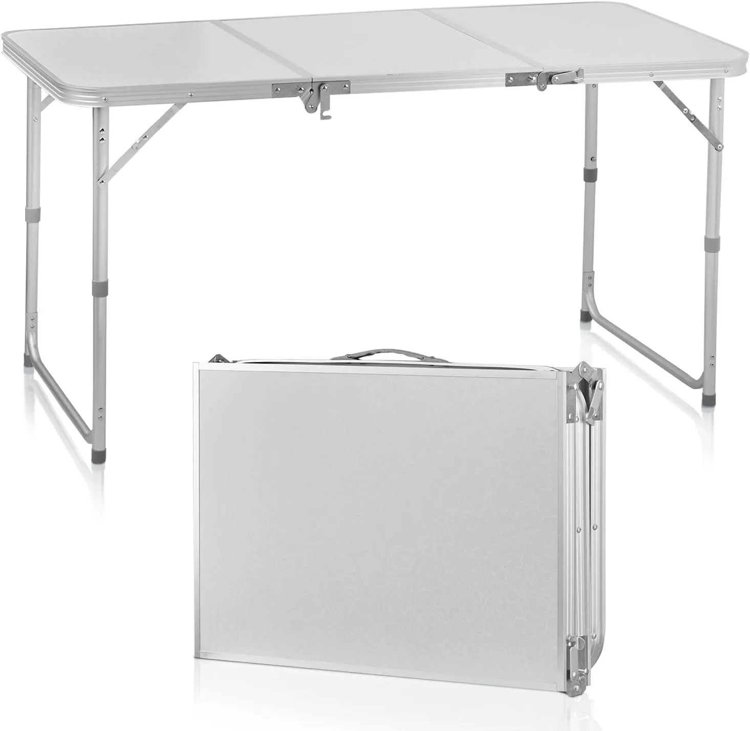 4FT Lightweight Folding Camping Table, Adjustable Height Aluminum Portable Picnic Table for Outdoor, Beach, Travel, Party - Compact & Sturdy Design