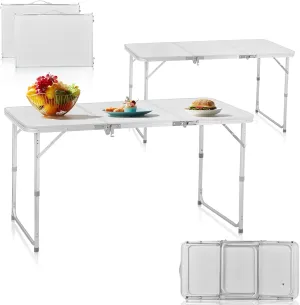 4ft Portable Folding Table, Height Adjustment, Heavy Duty 3 Fold Lightweight Outdoor Table Utility Table,Portable Camping Side Table, Folding Picnic Table, Portable Beach Tables Camp Table Portable