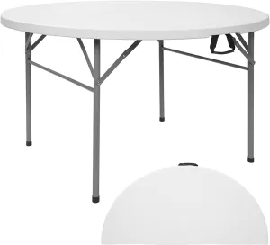 4FT Round Table, Round Folding Table 48 inch, Bifold Round Table, Plastic Dining Table, Event Commercial Table for Wedding, Party, Garden, Patio
