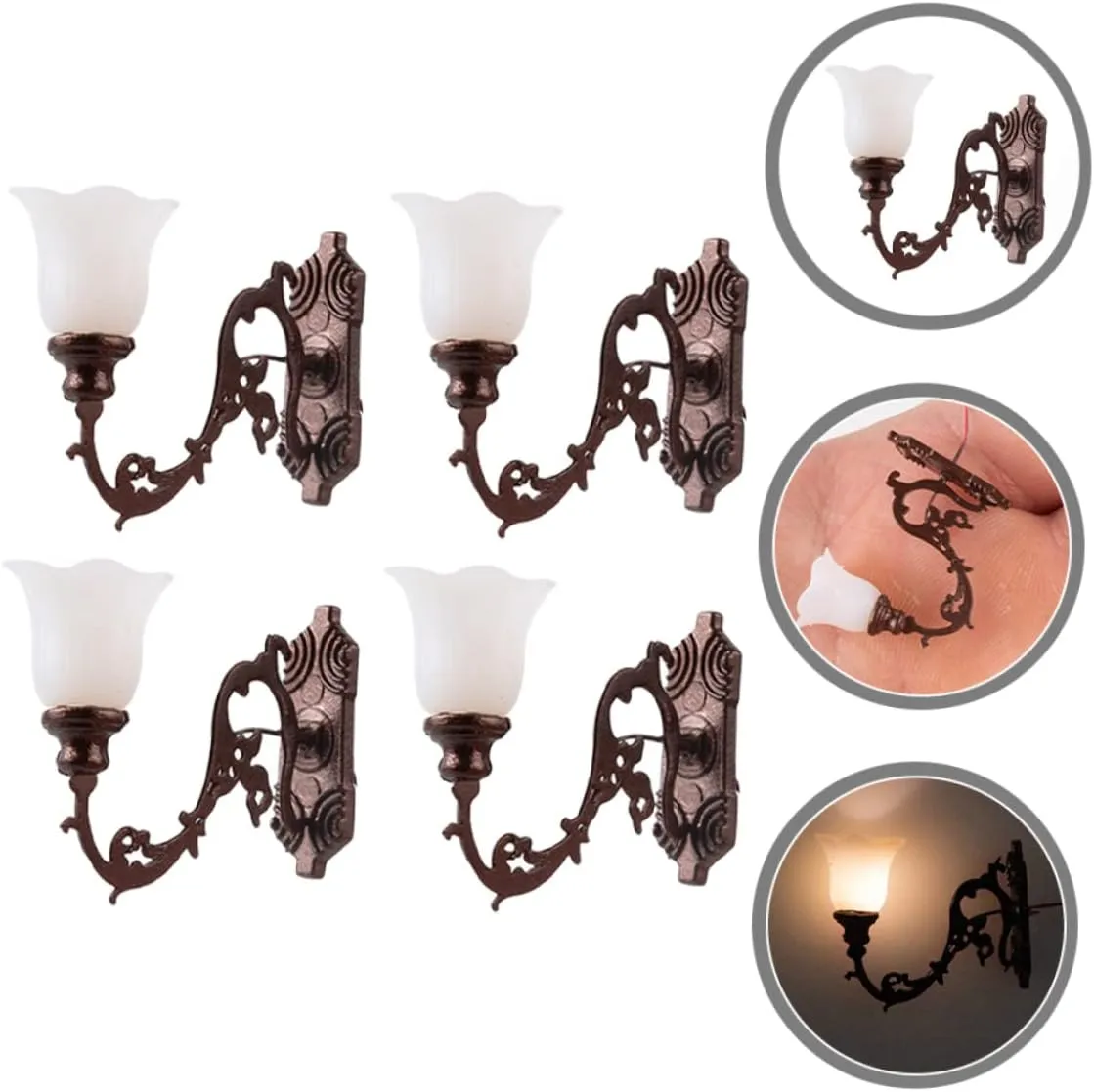 4pcs Miniature Wall Lamps Tiny Luminous Wall Lights for DIY Sand Table Decor Compact Lights for Dollhouse Warm Yellow Micro Landscape Ornaments