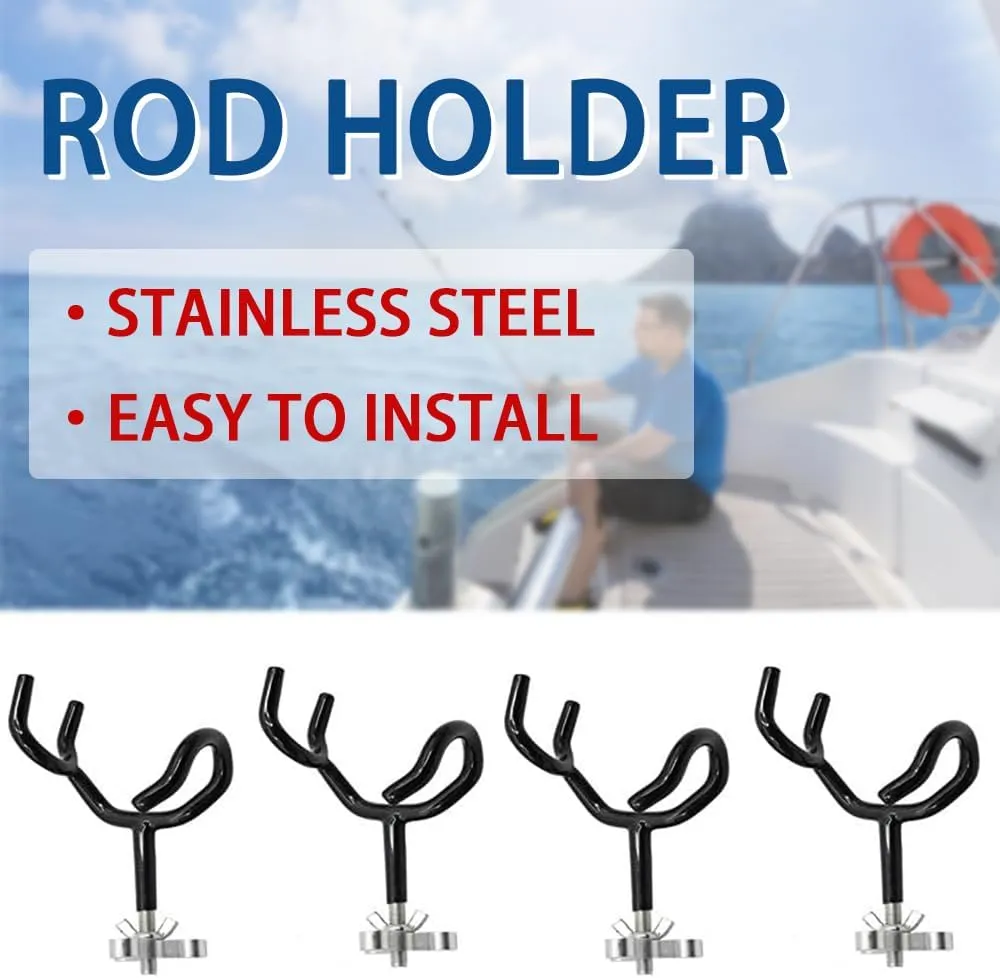 4PCS Sure Grip Steel 20 Degree Angle Rod Holder with Mounting Base Fishing Rod Holder for Boat, Ship, Yacht and More for Fishing Lovers