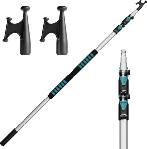 5-12FT 3-Stage Telescopic Aluminum Pole Boat Hook and Nylon Boat Hook Attachment（Two Hook Heads）