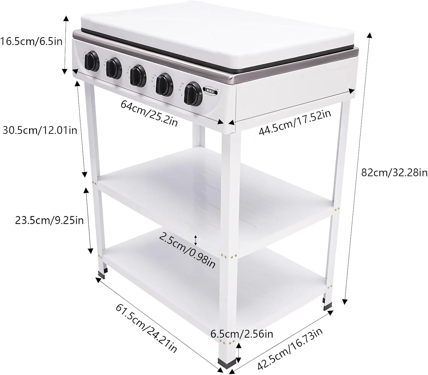 5 Burner Gas Stove with Wind Shield Portable 2.5KW Natural Gas Stove with 2 Storage Shelves for RV Apartment Outdoor Cooking