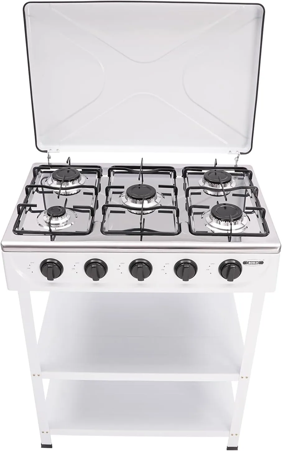 5 Burner Gas Stove with Wind Shield Portable 2.5KW Natural Gas Stove with 2 Storage Shelves for RV Apartment Outdoor Cooking