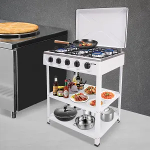 5 Burner Gas Stove with Wind Shield Portable 2.5KW Natural Gas Stove with 2 Storage Shelves for RV Apartment Outdoor Cooking