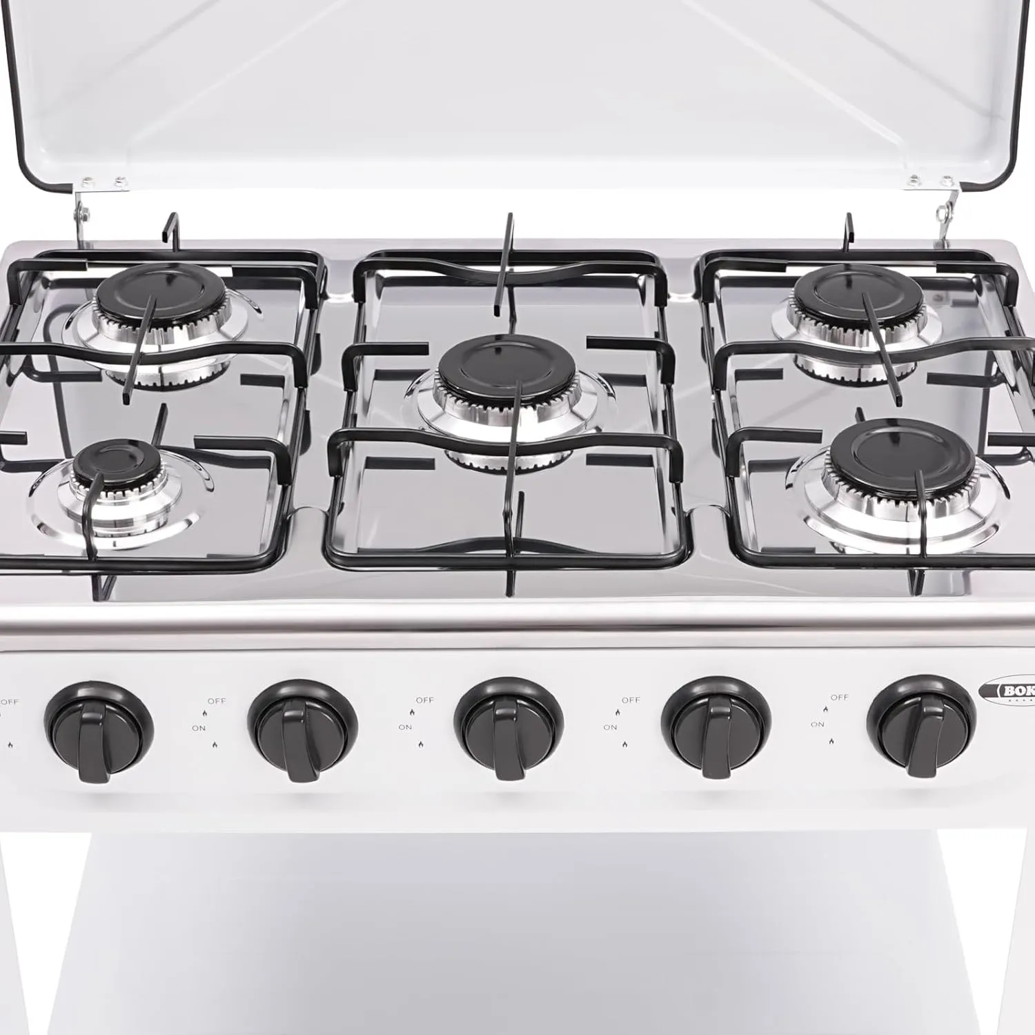 5 Burner Gas Stove,Portable Propane Stove,Camping Stove with Support Leg Stand and Wind Blocking Cover,Freestanding Gas Stove for RV Apartment Outdoor Cooking (White, 5 Burner)