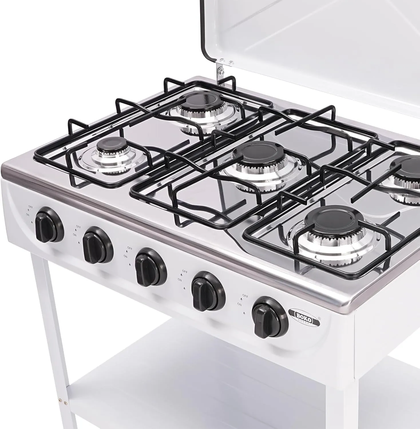 5 Burner Natural Gas Stove, 2.5kw Portable Natural Gas Stove With Stand, Camping Stove with Wind Blocking Cover and 2 Placement Boards, Natural Gas Stove Outdoor Cooking for Fishing, RV Travel