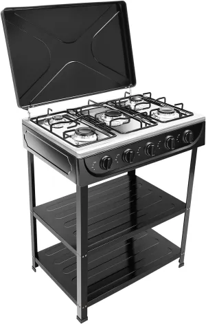 5 Burners Outdoor Camping Natural Gas Stove Portable Cooking Gas Stove 2500W Black