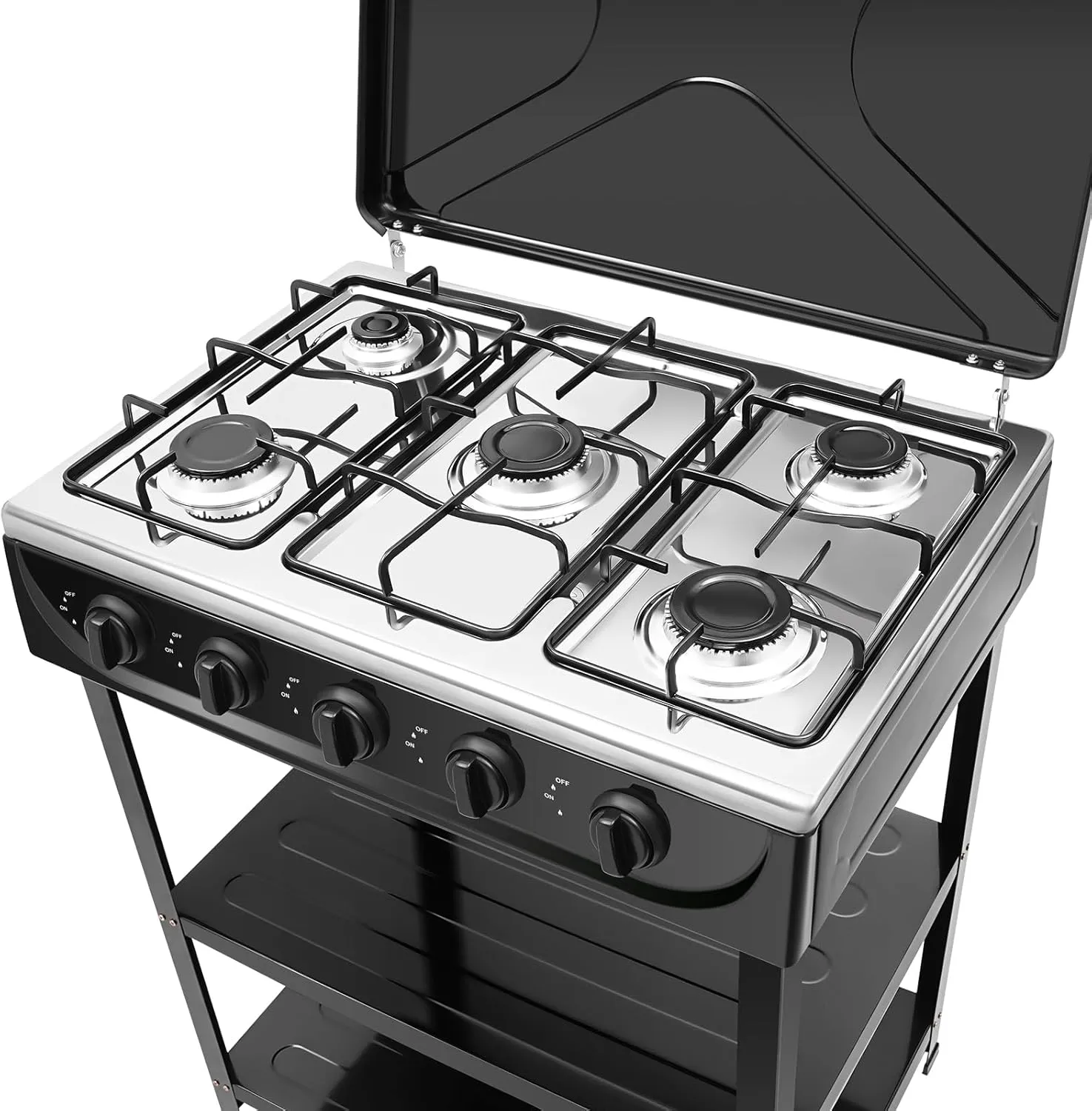 5 Burners Outdoor Camping Natural Gas Stove Portable Cooking Gas Stove 2500W Black
