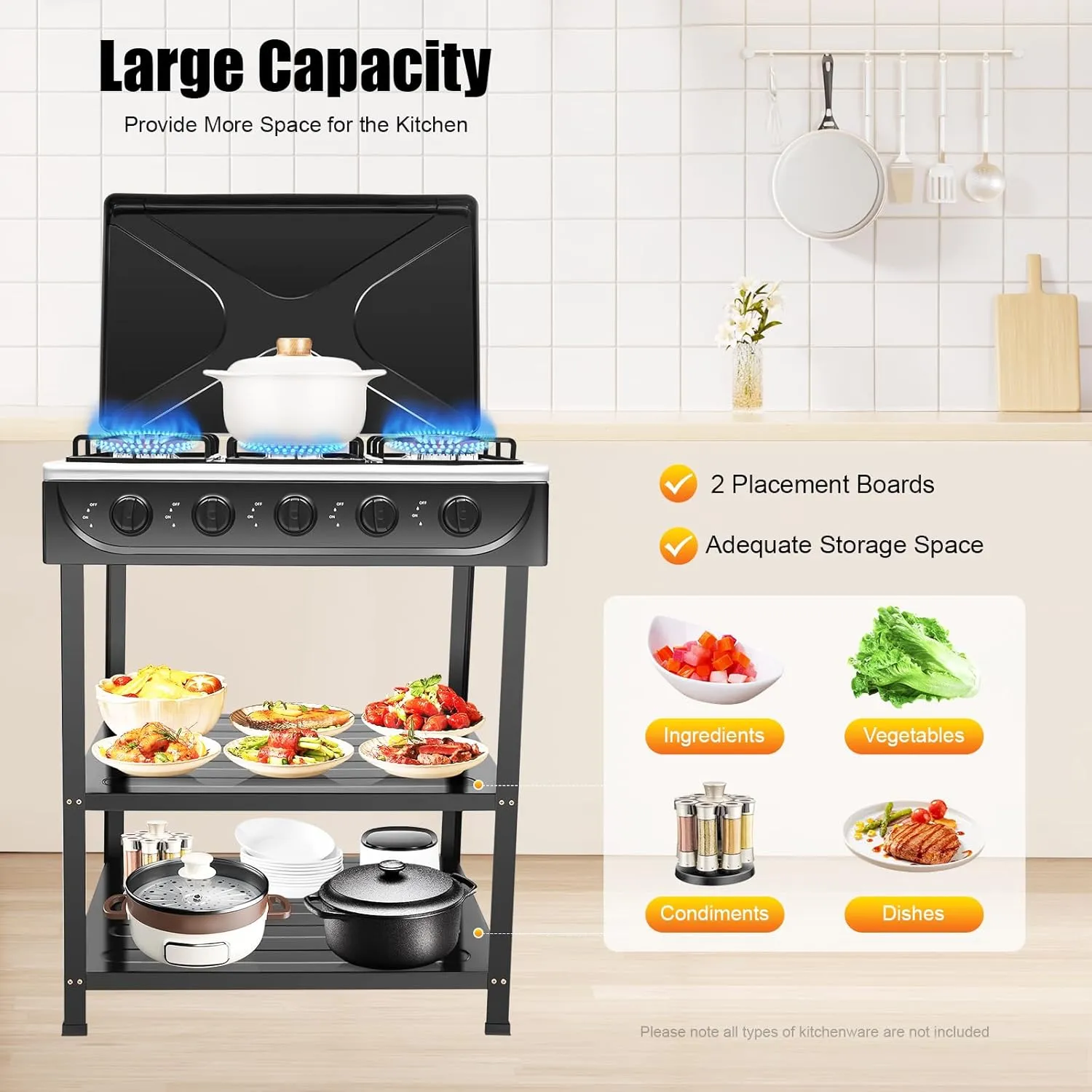 5 Burners Outdoor Camping Natural Gas Stove Portable Cooking Gas Stove 2500W Black