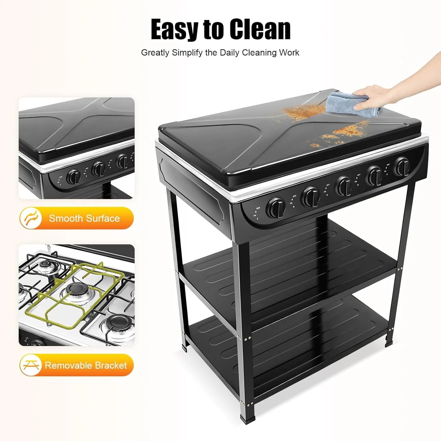 5 Burners Outdoor Camping Natural Gas Stove Portable Cooking Gas Stove 2500W Black