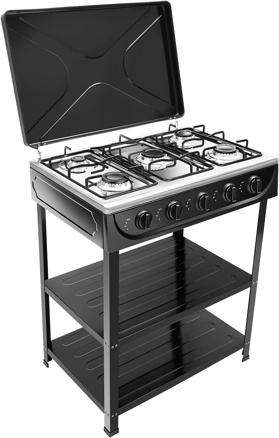5 Burners Outdoor Camping Natural Gas Stove Portable Cooking Gas Stove 2500W Black