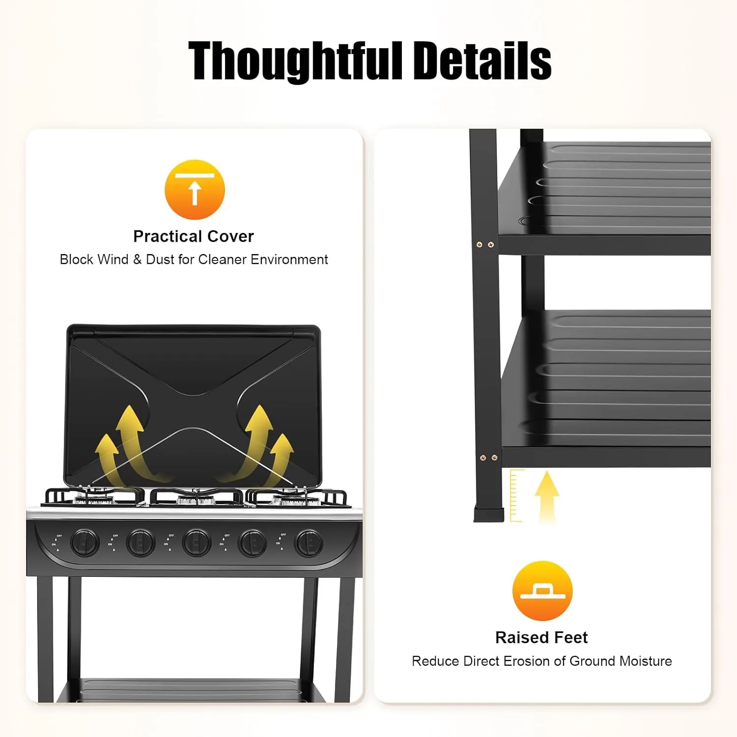 5 Burners Outdoor Camping Natural Gas Stove Portable Cooking Gas Stove 2500W Black