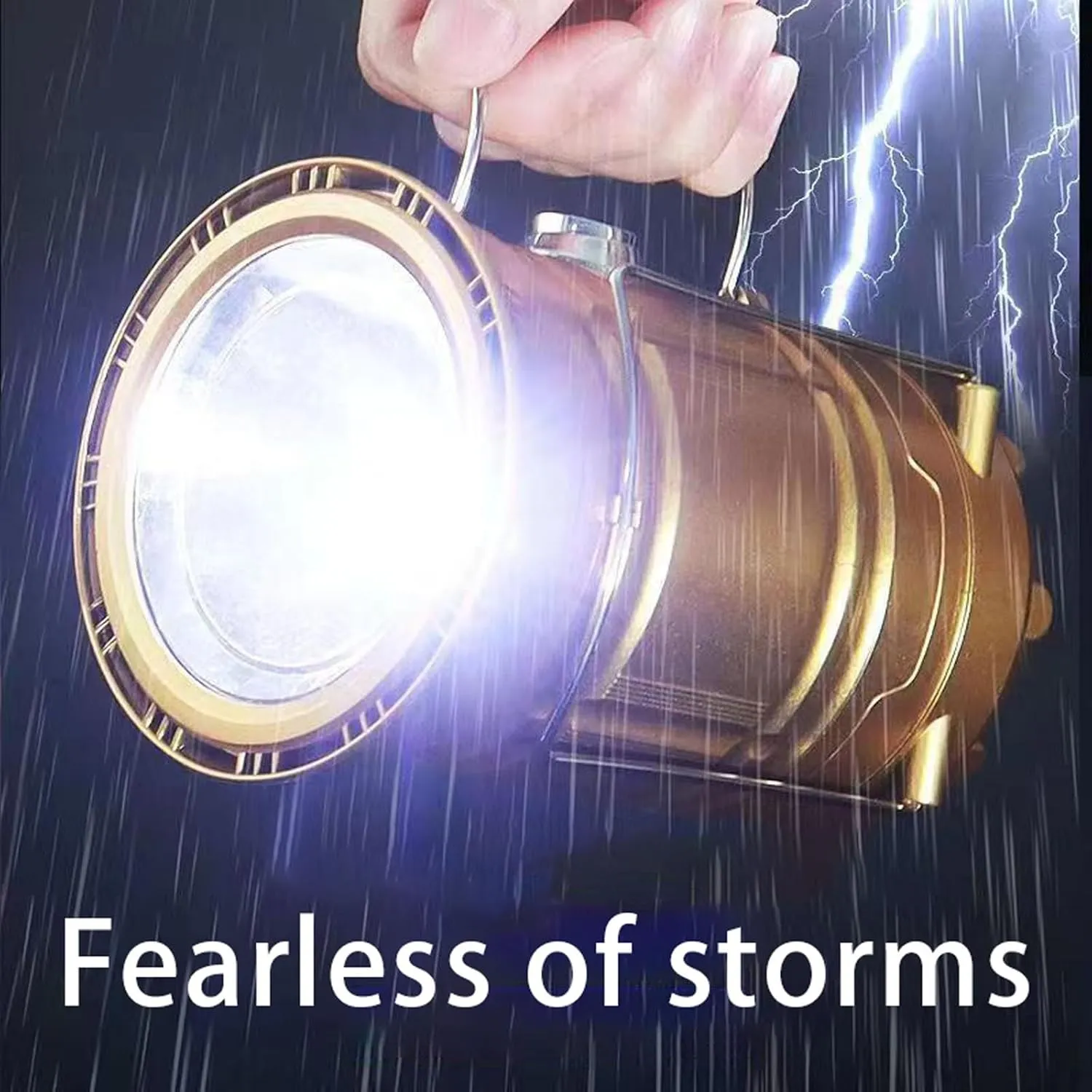 5-in-1 Portable LED Camping Lantern with Fan, Solar/USB Rechargeable, Light Power Outages & Phone Charger, Lightweight ABS for Tent, Hiking, Emergency Survival Gear Essentials (Gold, 20.5X13X10cm)
