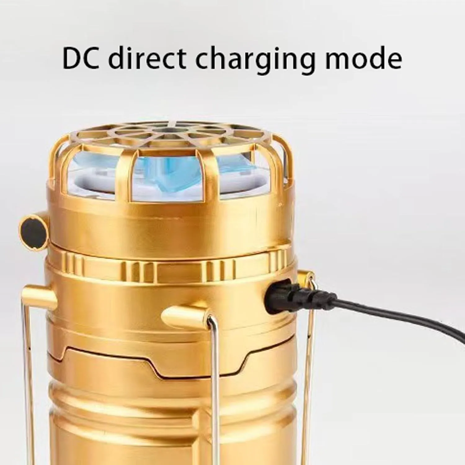 5-in-1 Portable LED Camping Lantern with Fan, Solar/USB Rechargeable, Light Power Outages & Phone Charger, Lightweight ABS for Tent, Hiking, Emergency Survival Gear Essentials (Gold, 20.5X13X10cm)