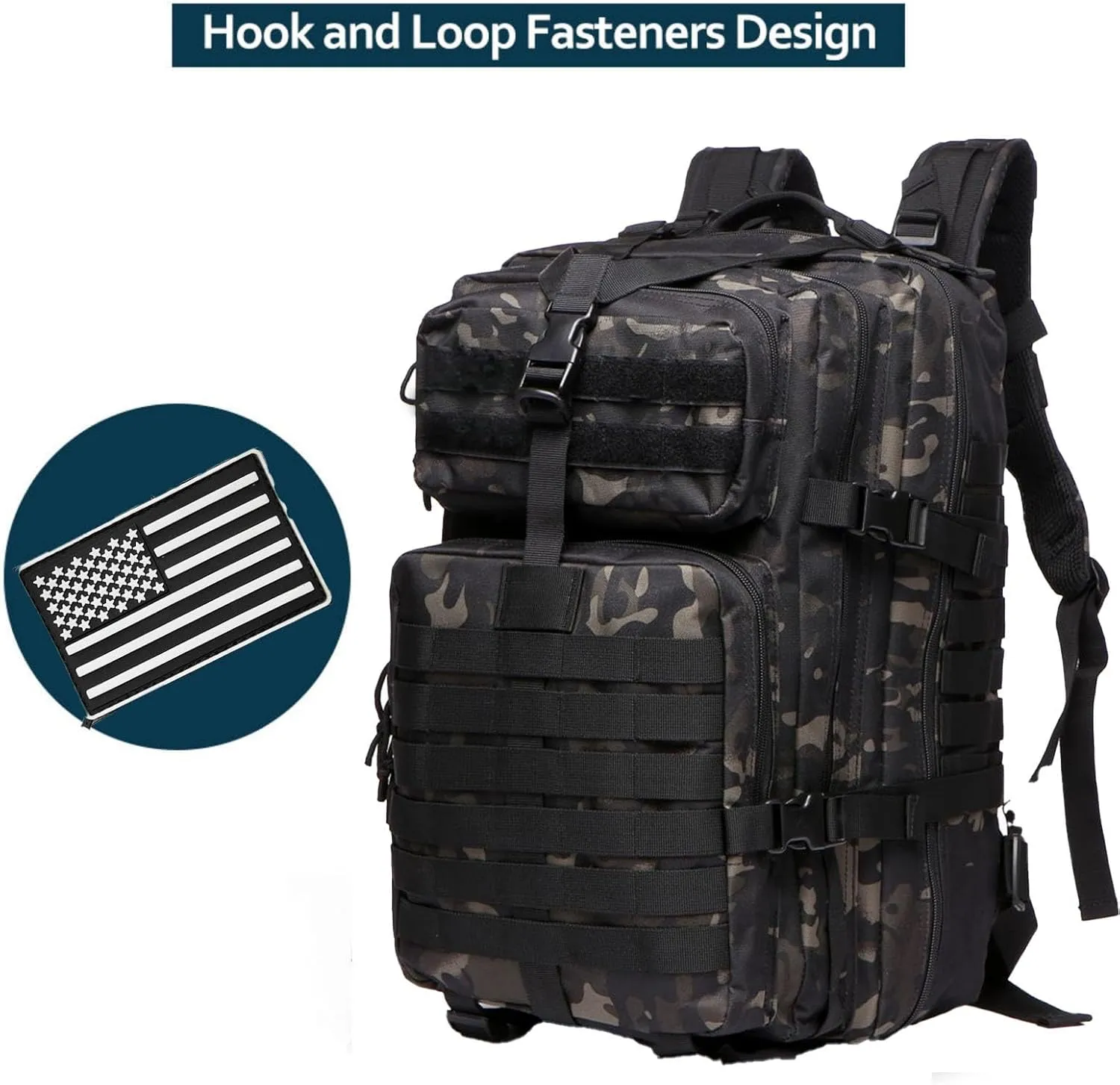 50L Sturdy Nylon Waterproof Fishing Hunting Backpack Outdoor Military Rucksacks Tactical Sports Camping Hiking Bags (Camo Black)