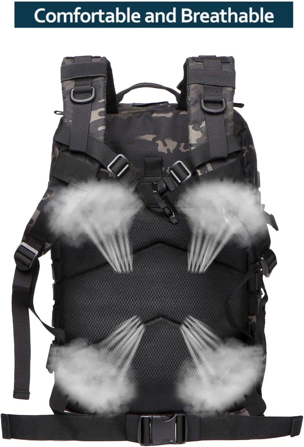 50L Sturdy Nylon Waterproof Fishing Hunting Backpack Outdoor Military Rucksacks Tactical Sports Camping Hiking Bags (Camo Black)