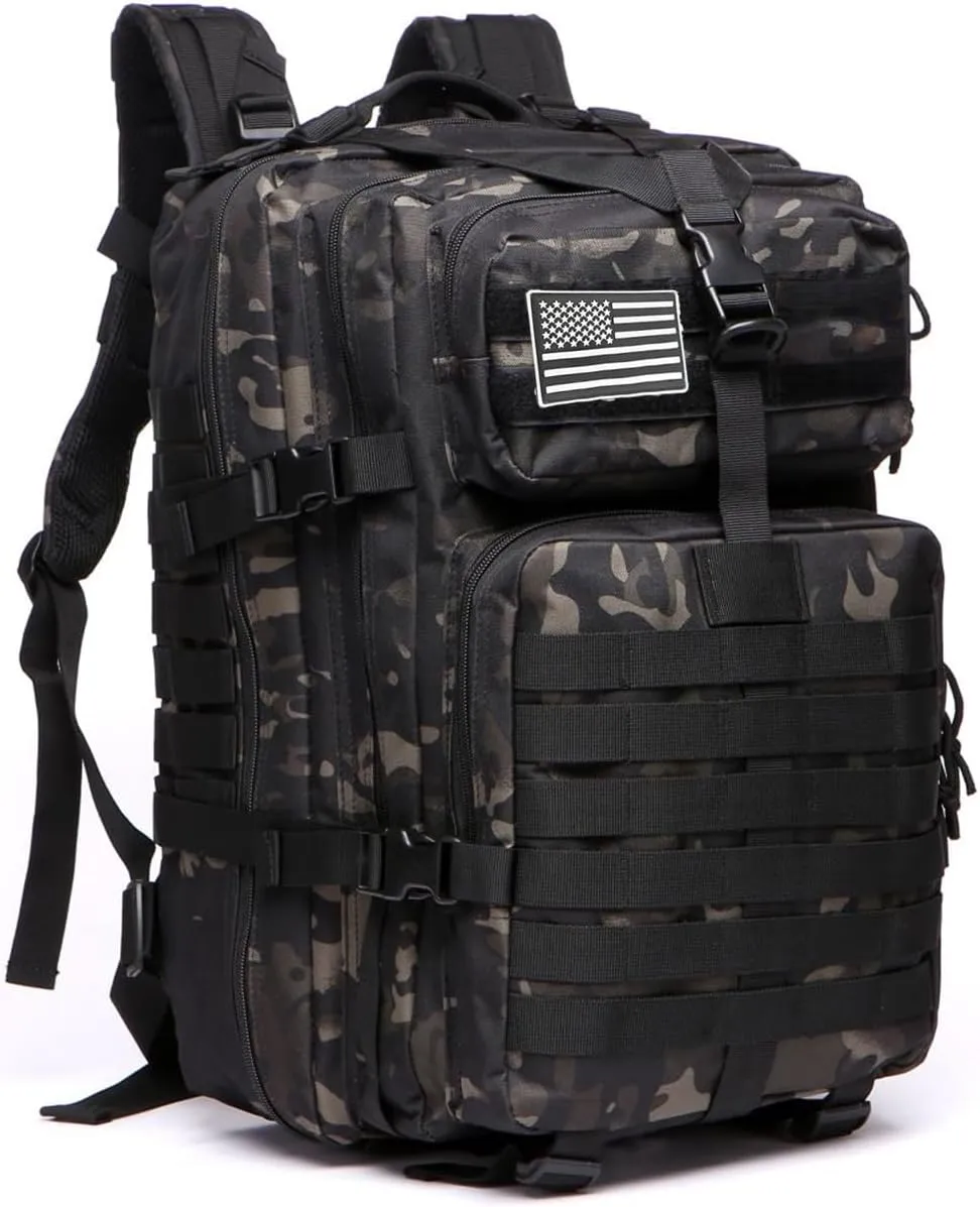 50L Sturdy Nylon Waterproof Fishing Hunting Backpack Outdoor Military Rucksacks Tactical Sports Camping Hiking Bags (Camo Black)