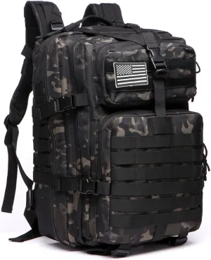 50L Sturdy Nylon Waterproof Fishing Hunting Backpack Outdoor Military Rucksacks Tactical Sports Camping Hiking Bags (Camo Black)