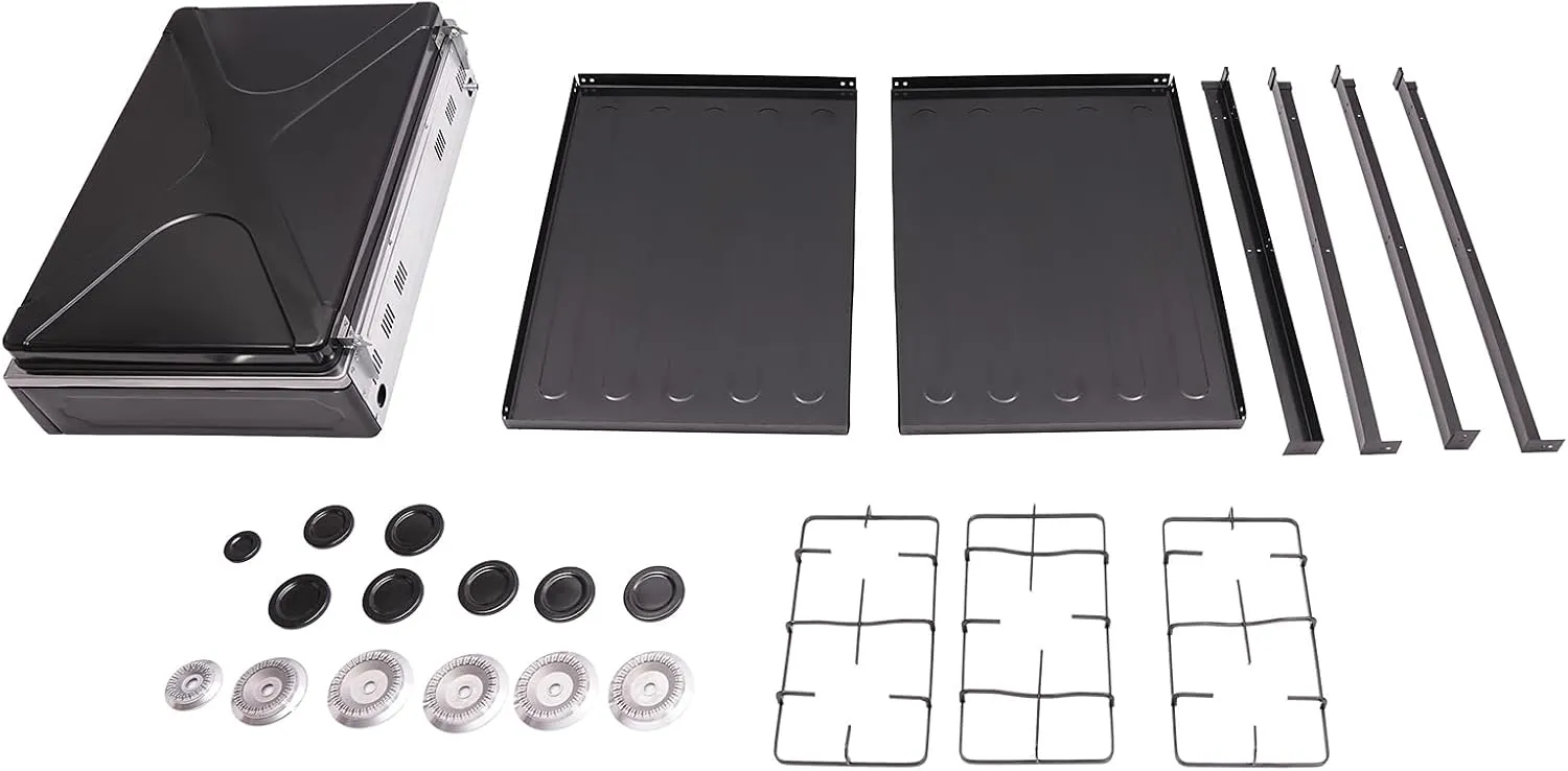 5/4 Burner Natural Gas Stove, Auto Ignition Portable Gas Stove with Support Leg Stand and Wind Blocking Cover Adapter for Camping, Fishing, RV Travel (Black, 5 Burner)