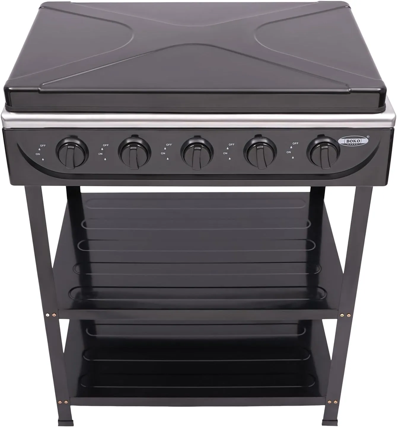 5/4 Burner Natural Gas Stove, Auto Ignition Portable Gas Stove with Support Leg Stand and Wind Blocking Cover Adapter for Camping, Fishing, RV Travel (Black, 5 Burner)