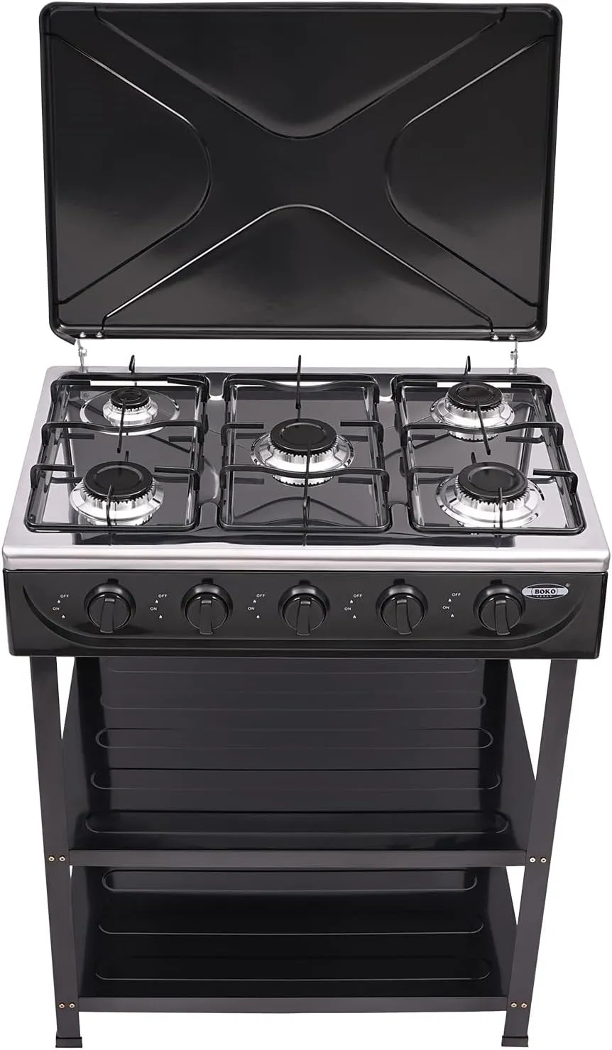 5/4 Burner Natural Gas Stove, Auto Ignition Portable Gas Stove with Support Leg Stand and Wind Blocking Cover Adapter for Camping, Fishing, RV Travel (Black, 5 Burner)