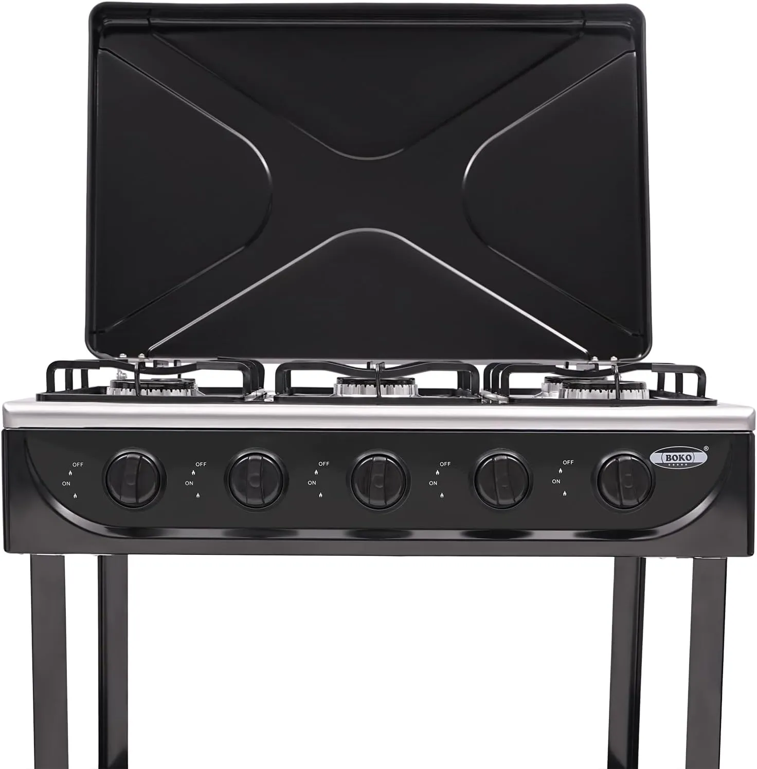 5/4 Burner Natural Gas Stove, Auto Ignition Portable Gas Stove with Support Leg Stand and Wind Blocking Cover Adapter for Camping, Fishing, RV Travel (Black, 5 Burner)