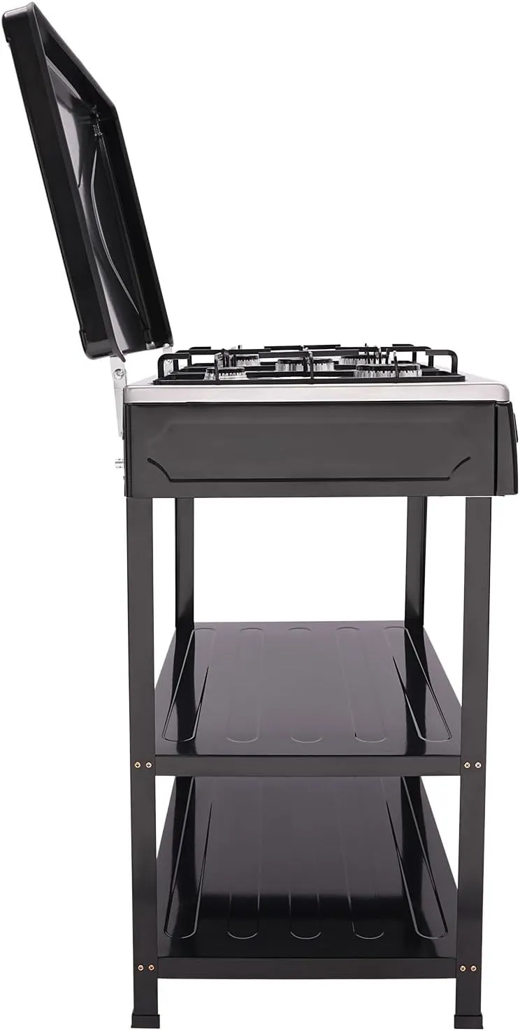 5/4 Burner Natural Gas Stove, Auto Ignition Portable Gas Stove with Support Leg Stand and Wind Blocking Cover Adapter for Camping, Fishing, RV Travel (Black, 5 Burner)