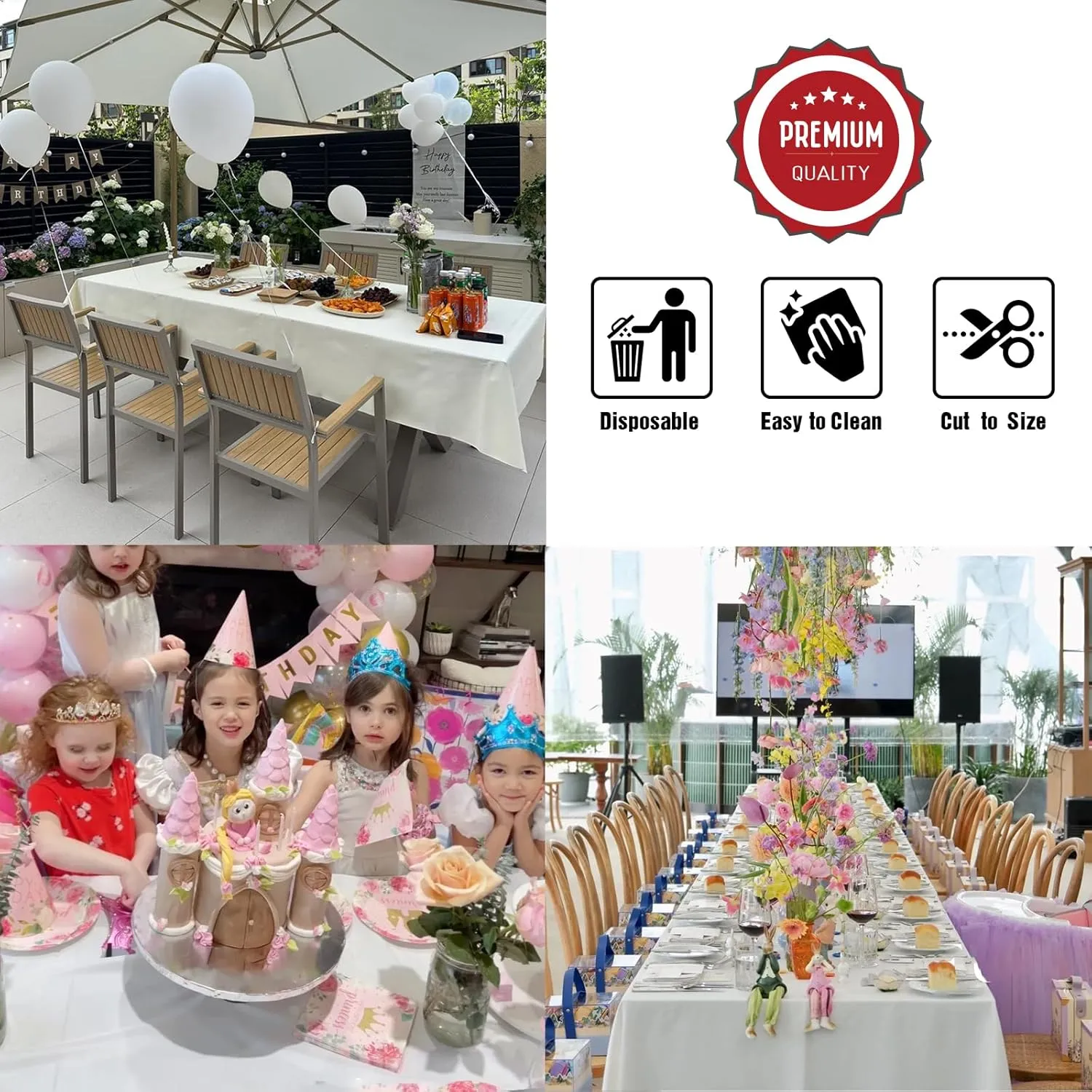 54in x 300Ft Aqua Plastic Table Cloth Roll with 18 Pcs Stainless Steel Clips, Disposable Table Cover Roll in A Cut-to-Size Box with Slide Cutter, Tablecloth for Rectangle Table for Parties