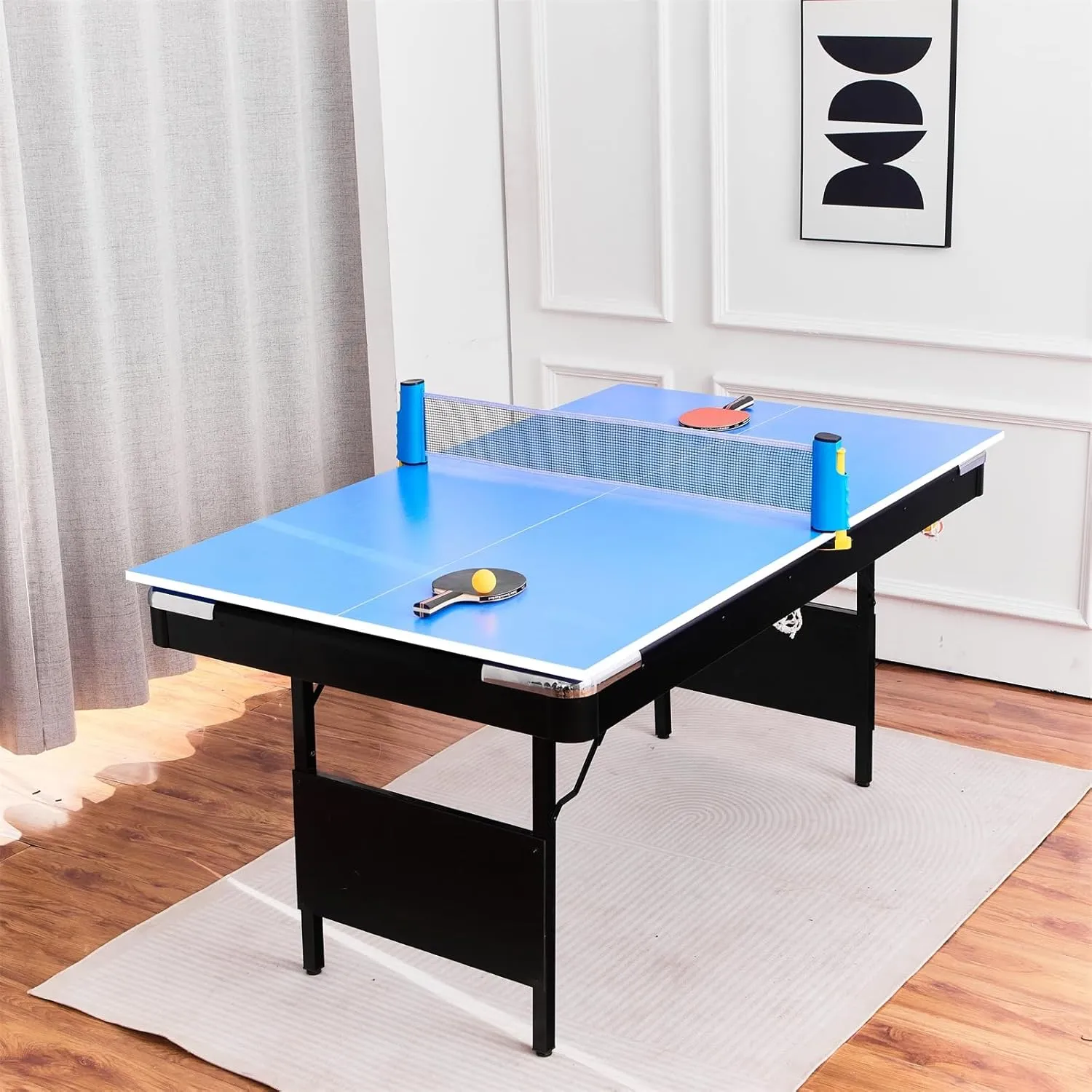5.5FT Pool Table, 5.5FT 3 in 1 Pool Table, Foldable Billiard Table, Multifunctional Portable Pool Table Set Table Tennis Table for Family Movement Indoor Game, Play Room