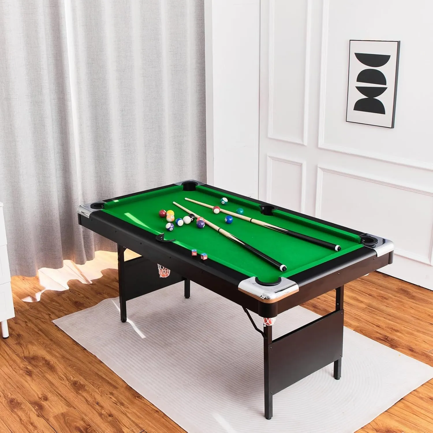5.5FT Pool Table, 5.5FT 3 in 1 Pool Table, Foldable Billiard Table, Multifunctional Portable Pool Table Set Table Tennis Table for Family Movement Indoor Game, Play Room