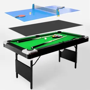 5.5FT Pool Table, 5.5FT 3 in 1 Pool Table, Foldable Billiard Table, Multifunctional Portable Pool Table Set Table Tennis Table for Family Movement Indoor Game, Play Room